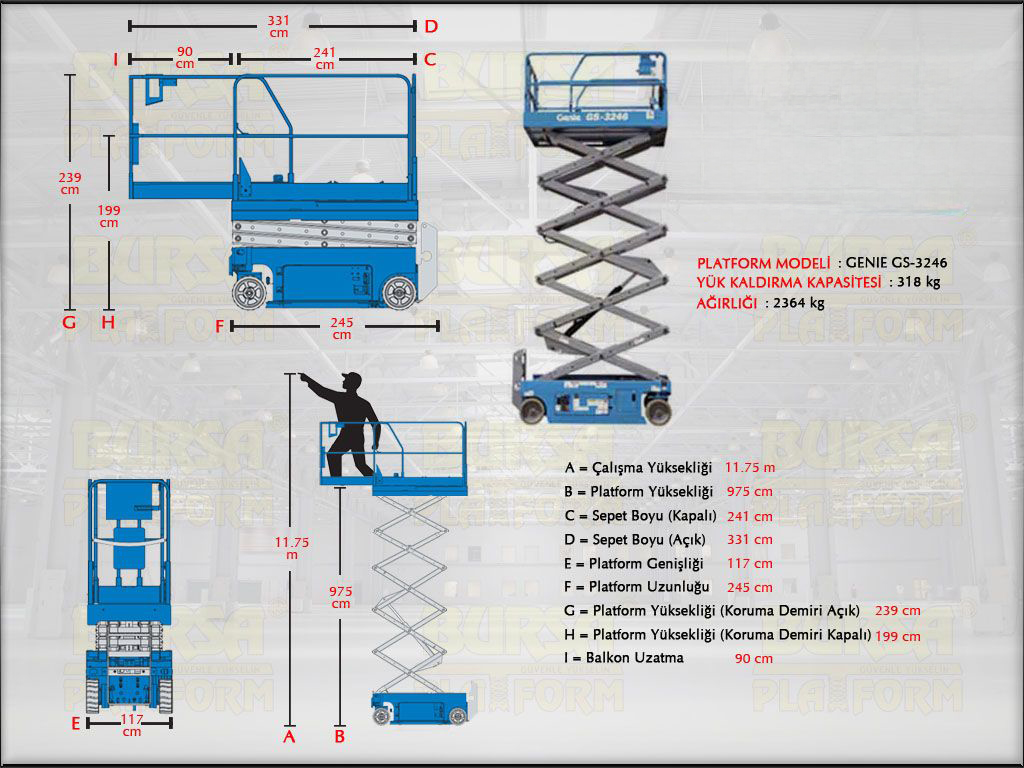 Ak�l� Makasl� Manlift Platform 12 Metrelik Kiralama