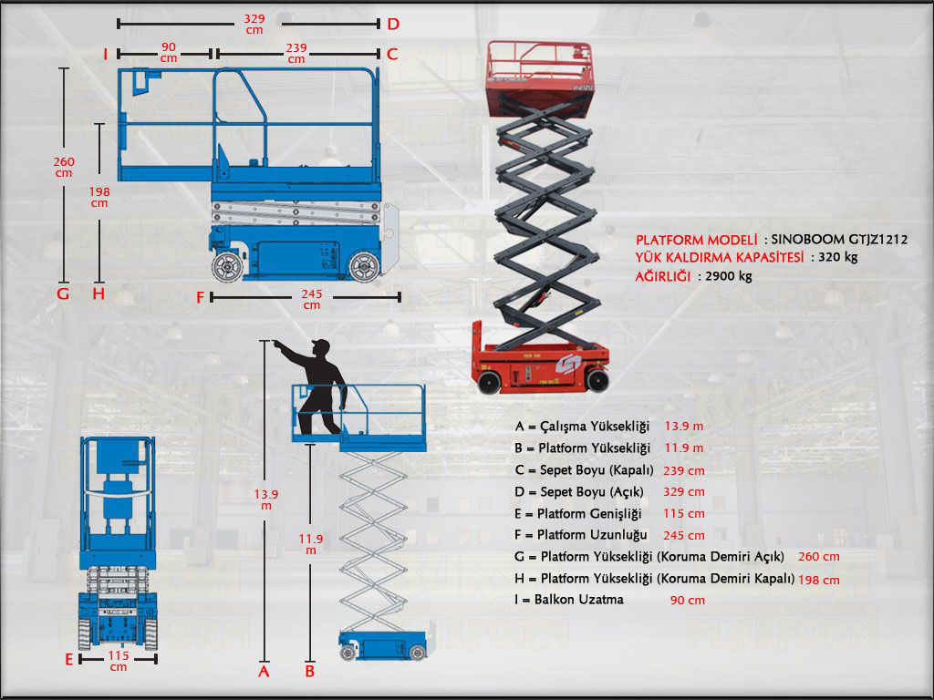 Ak�l� Makasl� Manlift Platform 14 Metrelik Kiralama