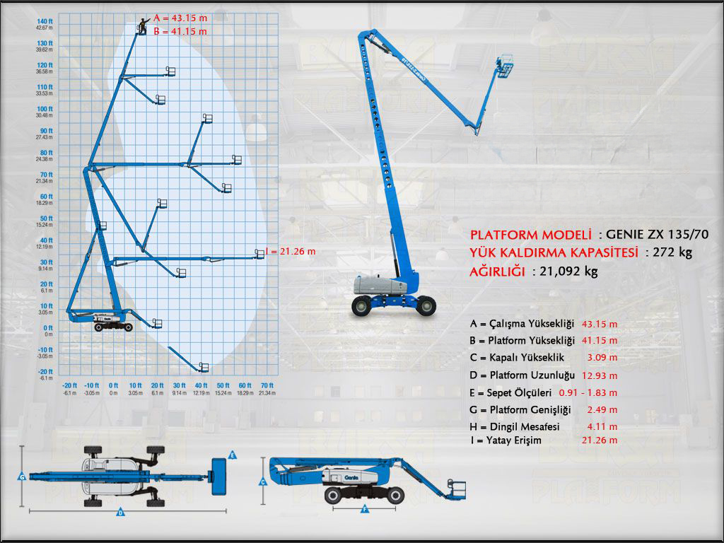 Dizel Eklemli Manlift Platform 43 Metrelik Kiralama