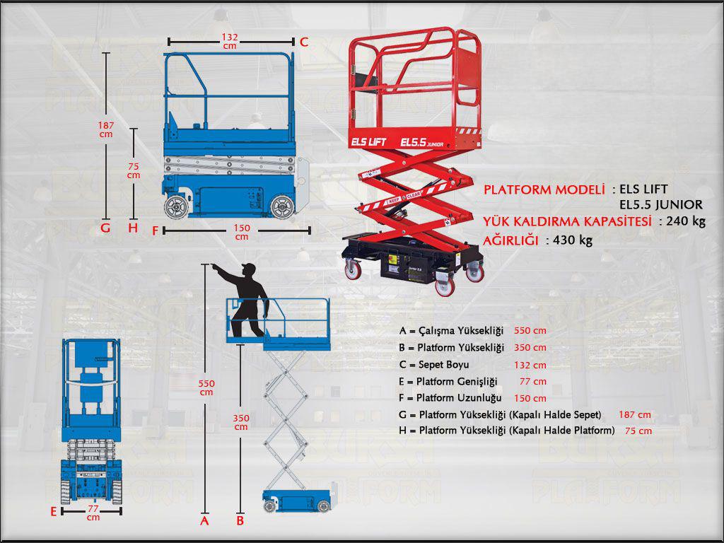Ak�l� Makasl� Manlift Platform 5.5 Metrelik Kiralama